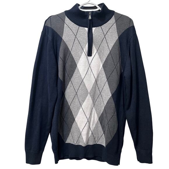 Method Men's Argyle 1/4 Zip Sweater High Mock Neck Blue/Gray Medium - Picture 1 of 6